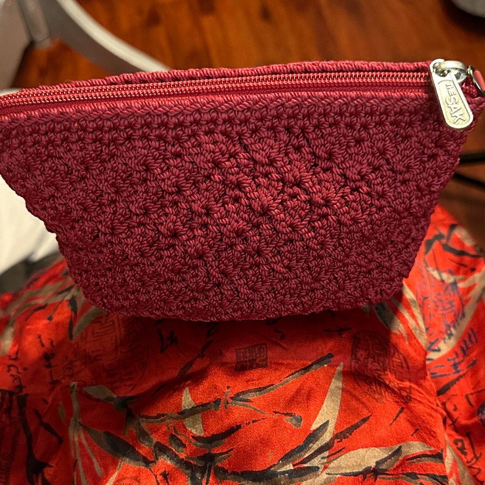 Woven Maroon Cosmetic Pouch